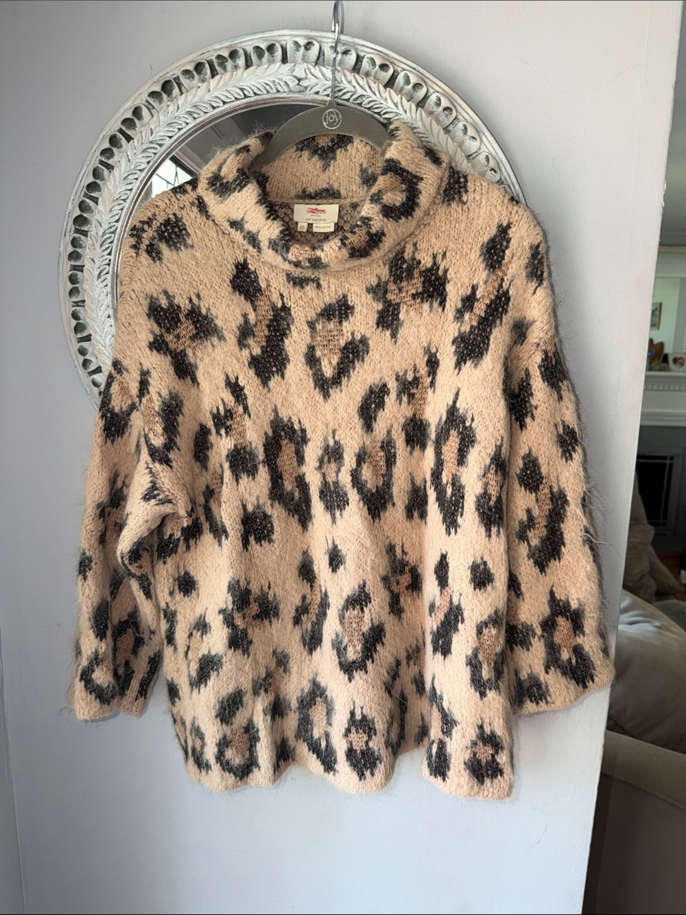 kate spade New York/live colorfully beige/ Black Leopard-Print Cowlneck Sweater